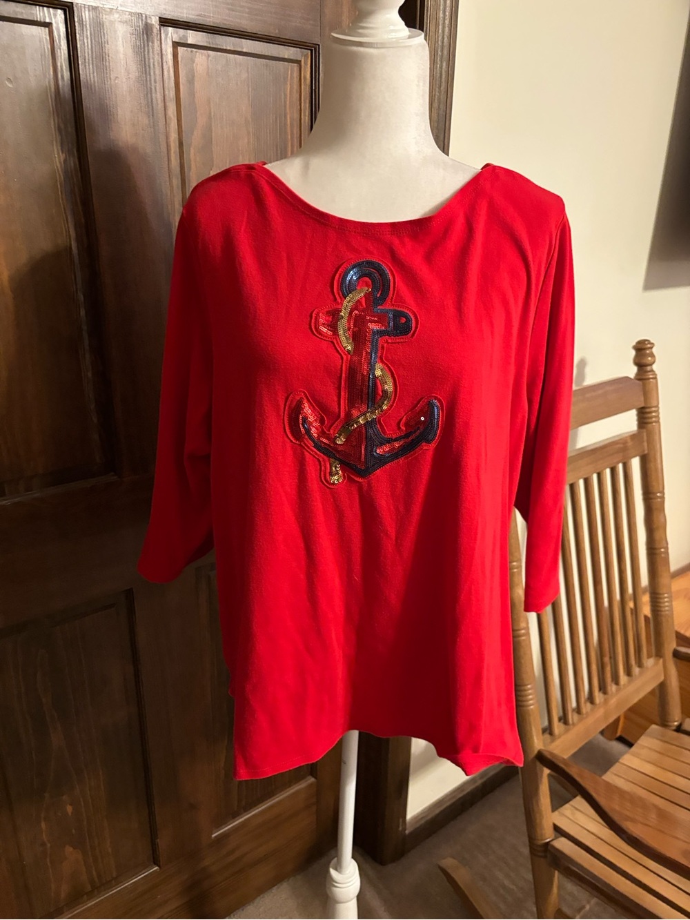 Red Women's Anchor Appliqué Tunic Top